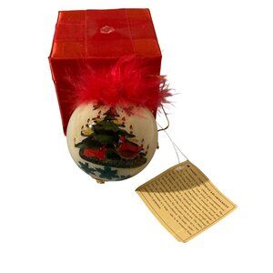 Reverse Painted Glass Ornament With Red Feather Base